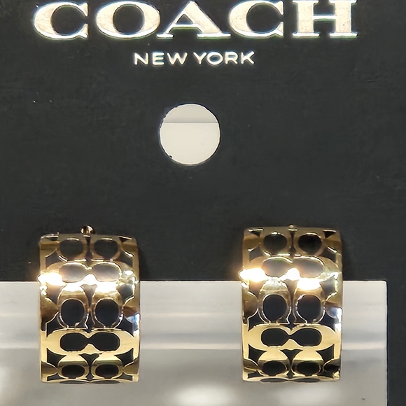 Coach Jewelry - BNIP - Coach Gold-Tone Signature Coach Cutout Hoop Earrings